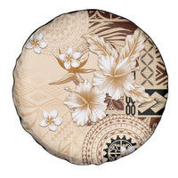 Samoa Siapo Pattern With Beige Hibiscus Spare Tire Cover LT05 - Polynesian Pride