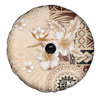 Samoa Siapo Pattern With Beige Hibiscus Spare Tire Cover LT05 - Polynesian Pride
