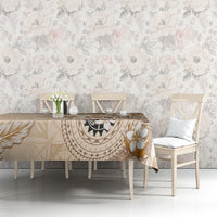 Samoa Siapo Pattern With Beige Hibiscus Tablecloth