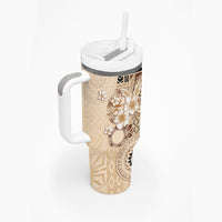 Samoa Siapo Pattern With Beige Hibiscus Tumbler With Handle