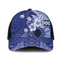 Samoa Siapo Pattern With Navy Hibiscus Baseball Net Cap LT05 One Size Black Navy - Polynesian Pride