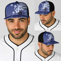 Samoa Siapo Pattern With Navy Hibiscus Baseball Net Cap - Polynesian Pride