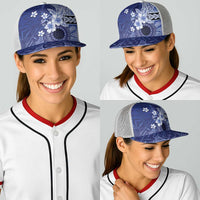 Samoa Siapo Pattern With Navy Hibiscus Baseball Net Cap LT05 - Polynesian Pride