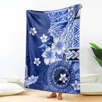 Samoa Siapo Pattern With Navy Hibiscus Blanket LT05 - Polynesian Pride