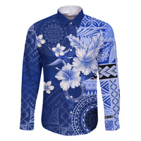 Samoa Siapo Pattern With Navy Hibiscus Family Matching Puletasi and Hawaiian Shirt LT05 Dad's Shirt - Long Sleeve Navy - Polynesian Pride