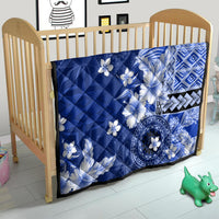 Samoa Siapo Pattern With Navy Hibiscus Quilt LT05 - Polynesian Pride