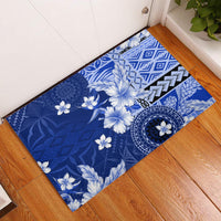 Samoa Siapo Pattern With Navy Hibiscus Rubber Doormat LT05 Navy - Polynesian Pride