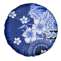 Samoa Siapo Pattern With Navy Hibiscus Spare Tire Cover LT05 - Polynesian Pride