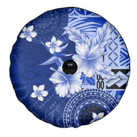 Samoa Siapo Pattern With Navy Hibiscus Spare Tire Cover LT05 - Polynesian Pride
