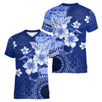 Samoa Siapo Pattern With Navy Hibiscus Women V Neck T Shirt LT05 - Polynesian Pride