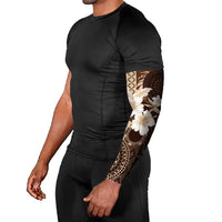 Samoa Siapo Pattern With Brown Hibiscus Arm Sleeves - Polynesian Pride
