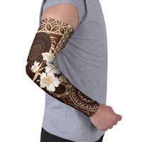 Samoa Siapo Pattern With Brown Hibiscus Arm Sleeves - Polynesian Pride