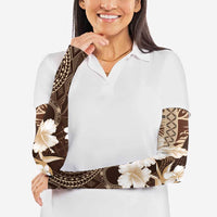 Samoa Siapo Pattern With Brown Hibiscus Arm Sleeves - Polynesian Pride