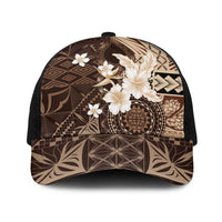 Samoa Siapo Pattern With Brown Hibiscus Baseball Net Cap LT05 One Size Black Brown - Polynesian Pride