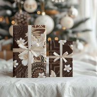 Samoa Siapo Pattern With Brown Hibiscus Wrapping Paper - Polynesian Pride