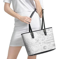 Samoa Siapo Pattern With White Hibiscus Leather Tote Bag LT05 - Polynesian Pride