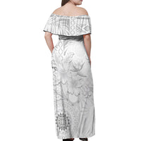 Samoa Siapo Pattern With White Hibiscus Off Shoulder Maxi Dress LT05 - Polynesian Pride
