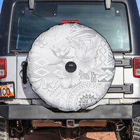 Samoa Siapo Pattern With White Hibiscus Spare Tire Cover LT05 White - Polynesian Pride