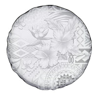Samoa Siapo Pattern With White Hibiscus Spare Tire Cover LT05 - Polynesian Pride