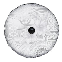 Samoa Siapo Pattern With White Hibiscus Spare Tire Cover LT05 - Polynesian Pride