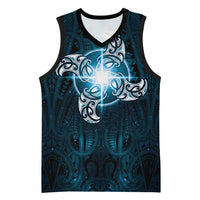 New Zealand Matariki Waita Basketball Jersey Maori Moko Dark Blue Galaxy LT05 Unisex Blue - Polynesian Pride