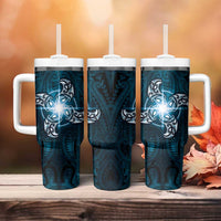 New Zealand Matariki Waita Tumbler With Handle Maori Moko Dark Blue Galaxy