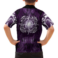 New Zealand Matariki Waipunarangi Family Matching Summer Maxi Dress and Hawaiian Shirt Maori Moko Purple Galaxy