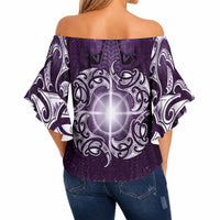 New Zealand Matariki Waipunarangi Off Shoulder Wrap Waist Top Maori Moko Purple Galaxy LT05 - Polynesian Pride