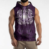 New Zealand Matariki Waipunarangi Sleeveless Hoodie Maori Moko Purple Galaxy