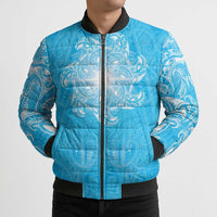 New Zealand Matariki Waiti Bomber Puffer Jacket Maori Moko Cyan Galaxy LT05 - Polynesian Pride