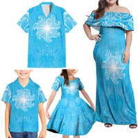 New Zealand Matariki Waiti Family Matching Off Shoulder Maxi Dress and Hawaiian Shirt Maori Moko Cyan Galaxy