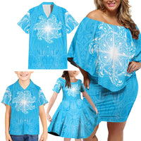 New Zealand Matariki Waiti Family Matching Off Shoulder Short Dress and Hawaiian Shirt Maori Moko Cyan Galaxy