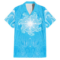 New Zealand Matariki Waiti Family Matching Off Shoulder Short Dress and Hawaiian Shirt Maori Moko Cyan Galaxy