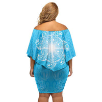 New Zealand Matariki Waiti Family Matching Off Shoulder Short Dress and Hawaiian Shirt Maori Moko Cyan Galaxy