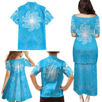 New Zealand Matariki Waiti Family Matching Puletasi and Hawaiian Shirt Maori Moko Cyan Galaxy