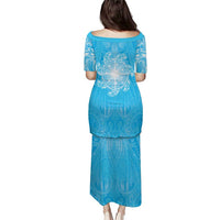 New Zealand Matariki Waiti Family Matching Puletasi and Hawaiian Shirt Maori Moko Cyan Galaxy