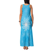 New Zealand Matariki Waiti Family Matching Tank Maxi Dress and Hawaiian Shirt Maori Moko Cyan Galaxy