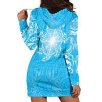New Zealand Matariki Waiti Hoodie Dress Maori Moko Cyan Galaxy