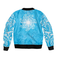 New Zealand Matariki Waiti Sleeve Zip Bomber Jacket Maori Moko Cyan Galaxy LT05 - Polynesian Pride