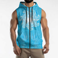 New Zealand Matariki Waiti Sleeveless Zip Hoodie Maori Moko Cyan Galaxy