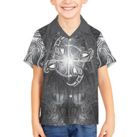 New Zealand Matariki Ururangi Family Matching Off Shoulder Short Dress and Hawaiian Shirt Maori Moko Grey Galaxy LT05 Son's Shirt Grey - Polynesian Pride