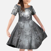 New Zealand Matariki Ururangi Kid Short Sleeve Dress Maori Moko Grey Galaxy LT05 KID Grey - Polynesian Pride