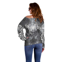 New Zealand Matariki Ururangi Off Shoulder Sweater Maori Moko Grey Galaxy LT05 - Polynesian Pride
