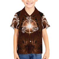 New Zealand Matariki Tupuanuku Family Matching Off Shoulder Short Dress and Hawaiian Shirt Maori Moko Brown Galaxy