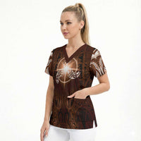 New Zealand Matariki Tupuanuku Scrub Top Maori Moko Brown Galaxy LT05 - Polynesian Pride
