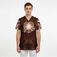 New Zealand Matariki Tupuanuku Scrub Top Maori Moko Brown Galaxy LT05 - Polynesian Pride