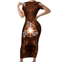 New Zealand Matariki Tupuanuku Short Sleeve Bodycon Dress Maori Moko Brown Galaxy