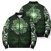 New Zealand Matariki Tupuarangi Bomber Puffer Jacket Maori Moko Green Galaxy LT05 - Polynesian Pride