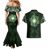 New Zealand Matariki Tupuarangi Couples Matching Mermaid Dress and Hawaiian Shirt Maori Moko Green Galaxy