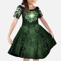 New Zealand Matariki Tupuarangi Family Matching Tank Maxi Dress and Hawaiian Shirt Maori Moko Green Galaxy